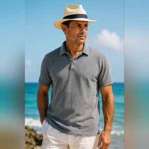 Armadda Premium Label Washed Gray S/S Polo Shirt L Gold Sword Crest Quiet Luxury